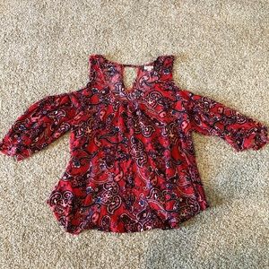 Red off the shoulder shirt